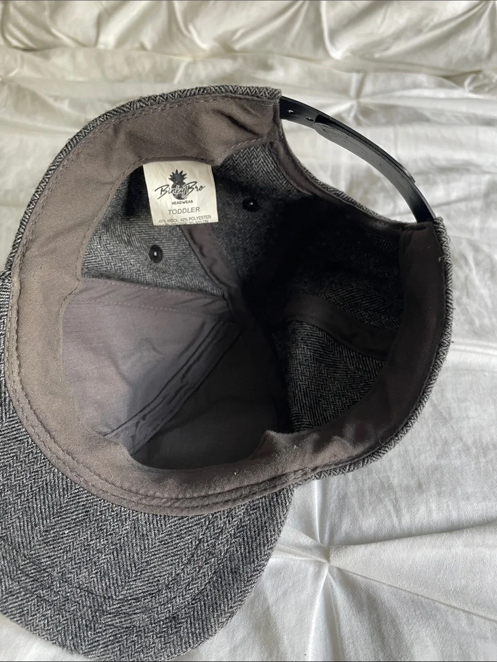 Binky Boo Kids Gray Herringbone Cap with Leather Patch (Toddler size)